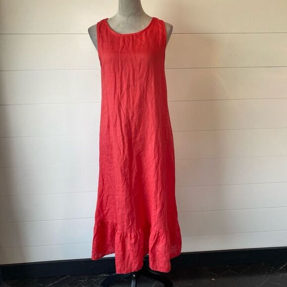 Terzo Millennio Italy Linen Drop Ruffle Women's Red Midi Long Dress Size XS - Picture 1 of 10